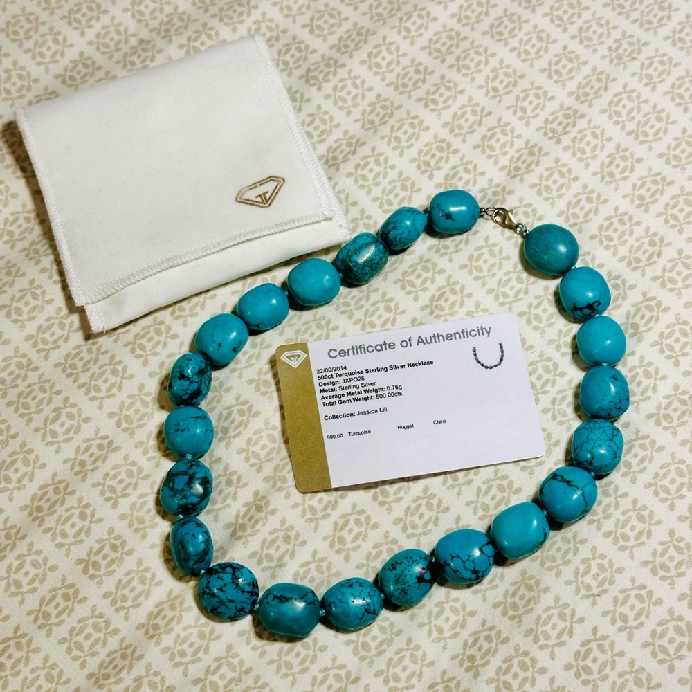 Gemporia Turquoise Nugget Necklace with Certificate of Authenticity 500ct TGW.
